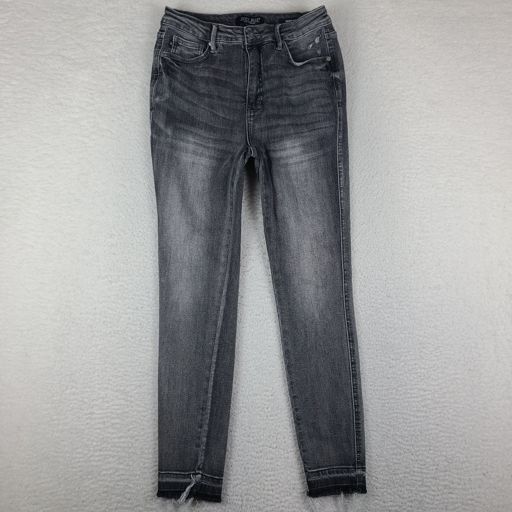 Judy Blue Jeans Womens 9/29 Gray Skinny Fit Fray Dark Wash Denim JB88792